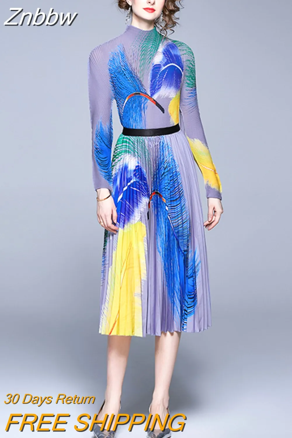 Znbbw Women Vintage Long Sleeve Stretch Printed Tops + High Elastic Waist Pleated Skirt Set Suit Runway 2 Piece Set 2023 Autumn - Image 8