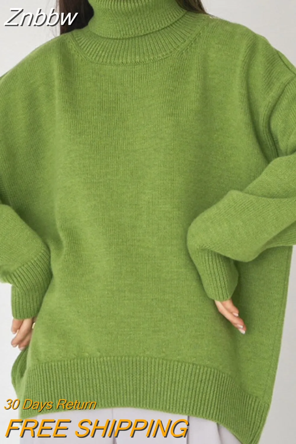 Znbbw Women Turtleneck Sweater Elegant Loose Lazy Winter Vintage Thick Warm Pullover Long Sleeve Top Casual Loose Knitted Sweaters - Image 4