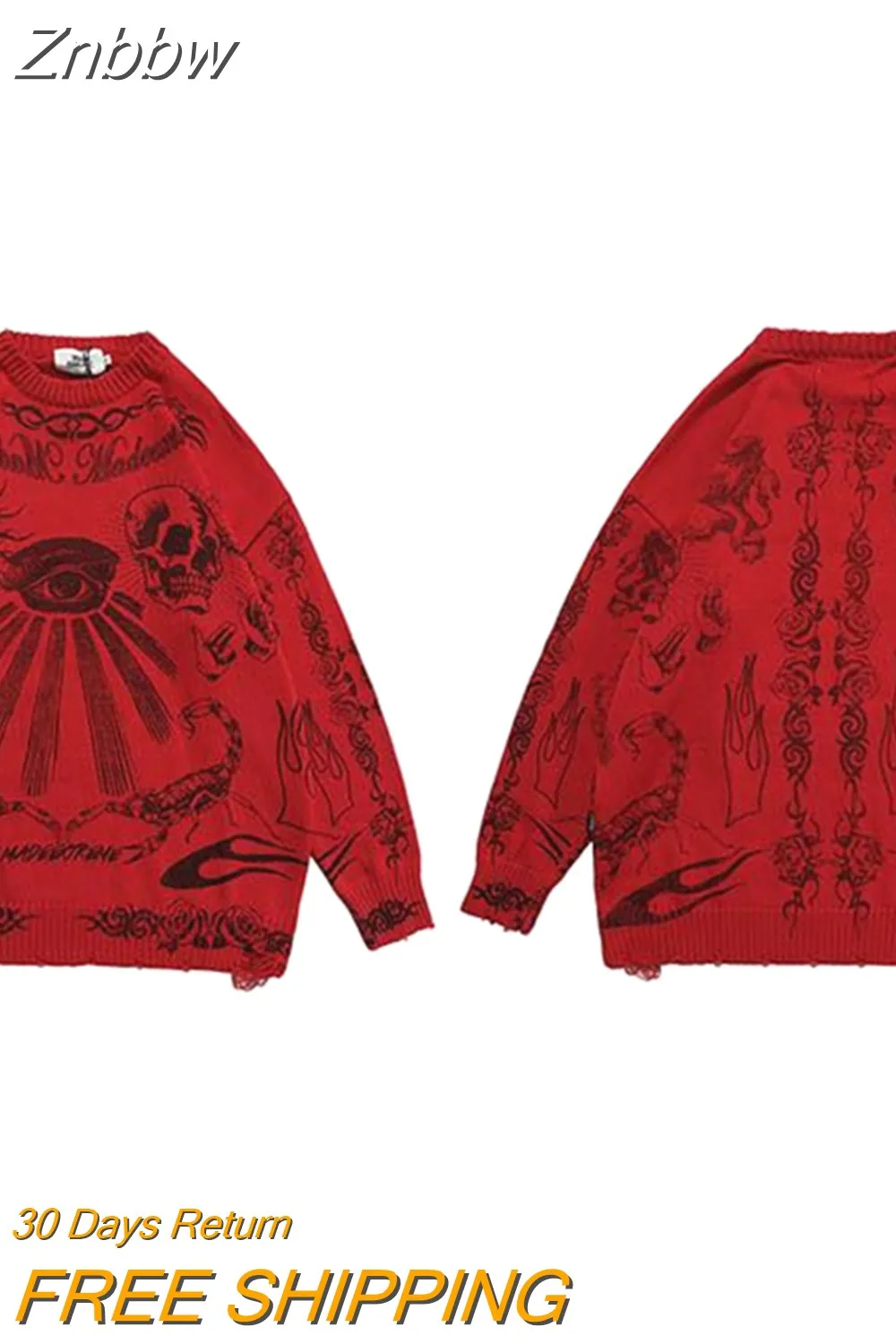 Znbbw Punk Skeleton Graphic Sweater Women Oversized Hip Hop Streetwear Winter Oversize Pullover Sweater Y2K Men Fashion Sweaters - Image 6