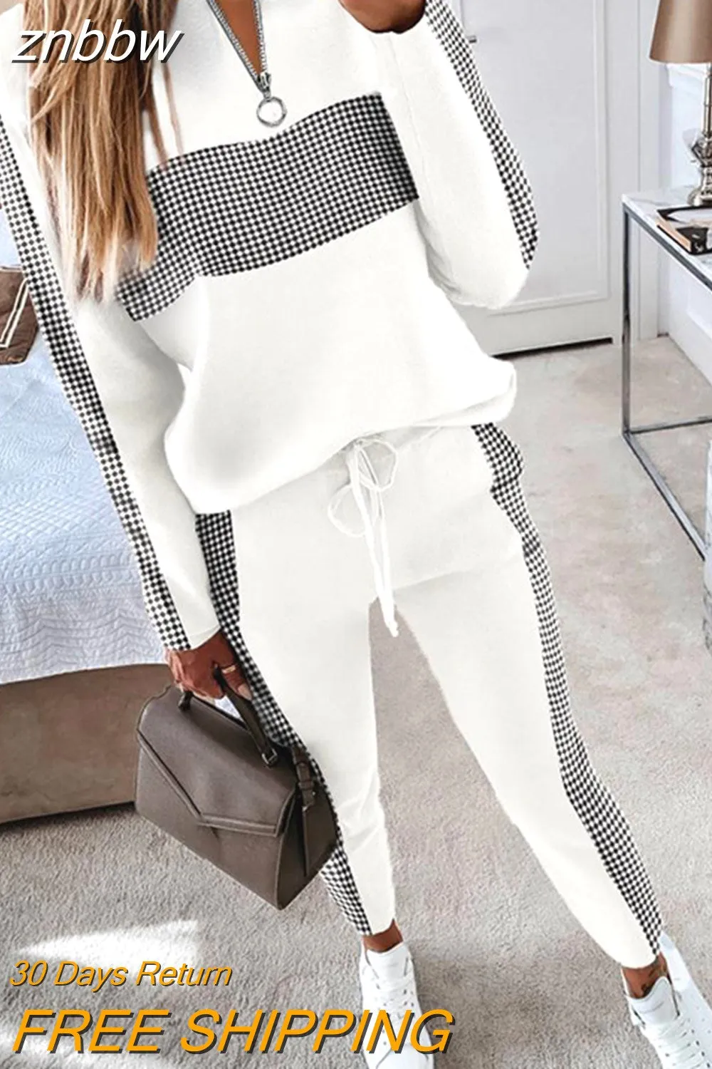znbbw Women Suit Jogger Two Piece Set Autumn Fashion Print Tracksuits Women 2023 Streetwear Zipper Long Sleeve Tops + Trousers Outfits - Image 13