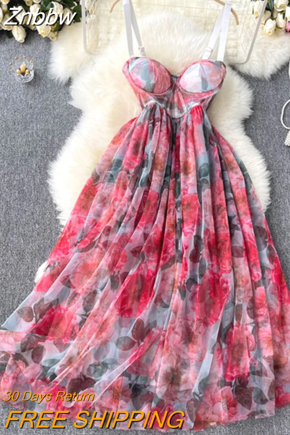 Znbbw New Fashion Temperament Summer High-end Vacation Vestidos Women's V-neck Sexy Corset Midi Dress with Waist Strap GL080