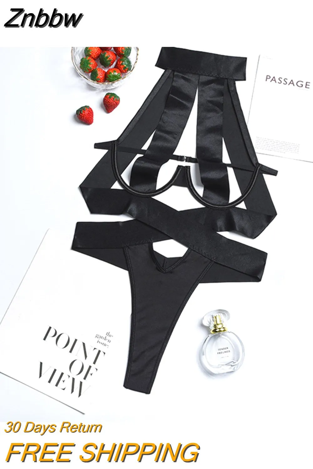 Znbbw Bandage Sexy Lingerie Bodysuit Women Halter Hollow Out Exotic Clothes Black Porn Bottom Sissy Hot Sensual Body - Image 3