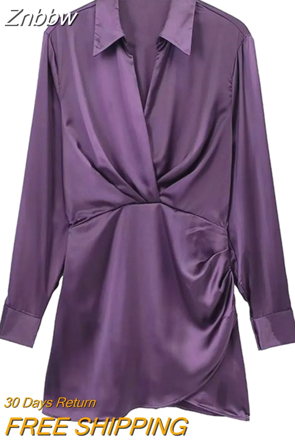 Znbbw 2023 Women Fashion Pleated Soft Touch Wrap Mini Dress Vintage Long Sleeve Side Buttons Female Dresses Vestidos 202304 - Image 16