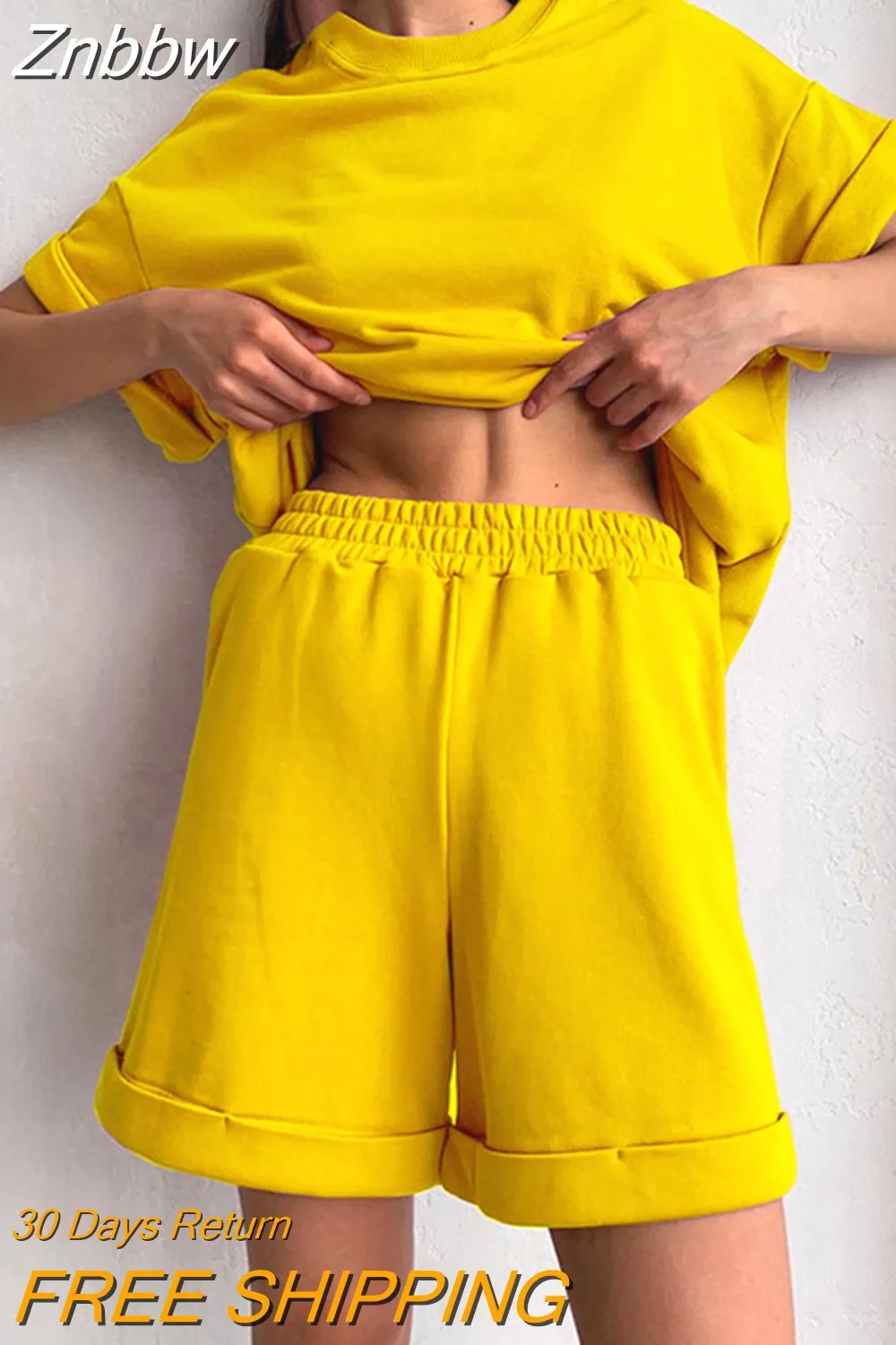 Znbbw Women Tracksuit Summer Cotton Shorts with T-shirt Casual Two Piece Sets Loose Pants Suits Top Woman Elastic Waist Shorts Outfits - Image 6