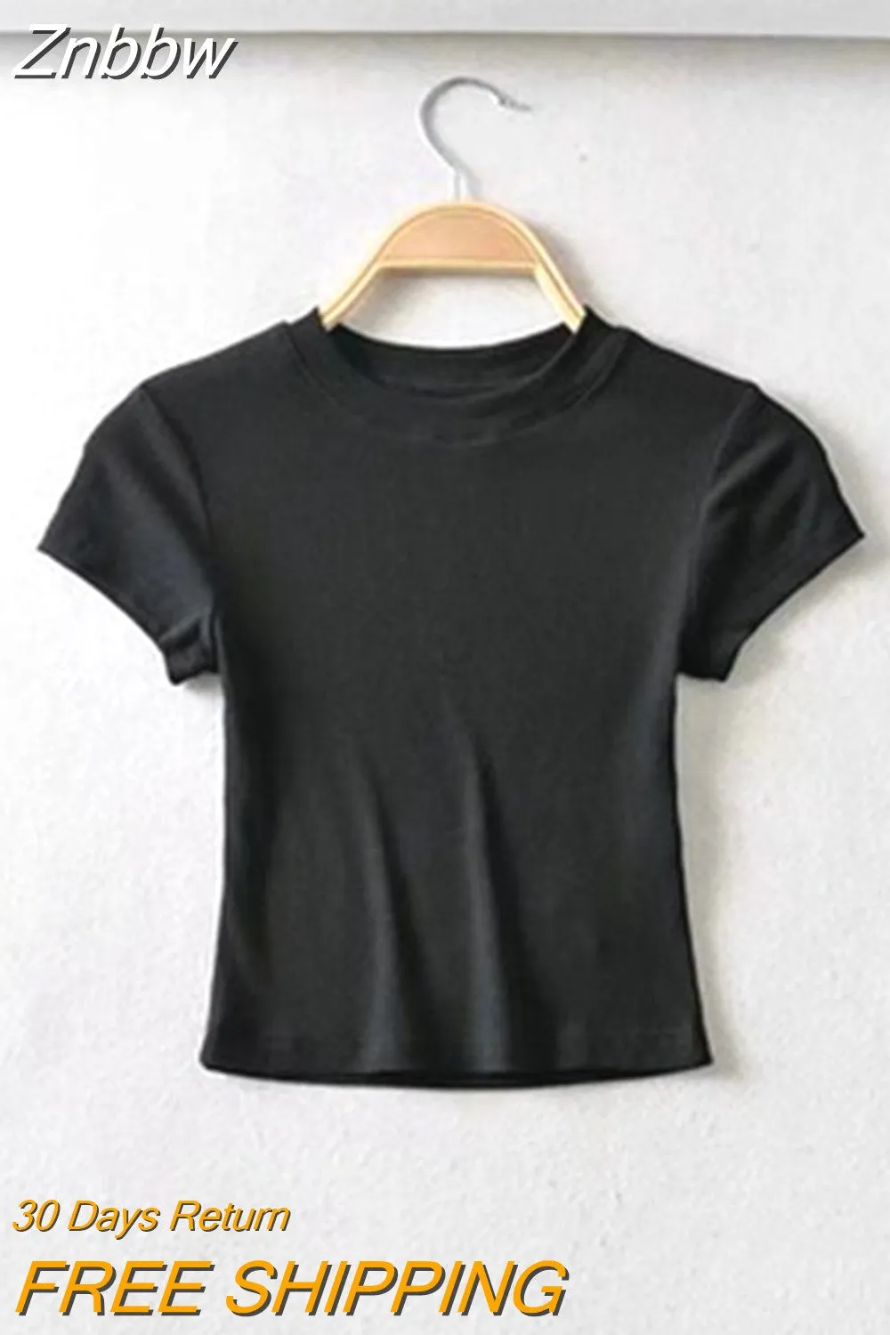 Znbbw Women O-neck Short-sleeve T-shirt Slim Elastic Skinny Summer Sexy Crop Tops - Image 2