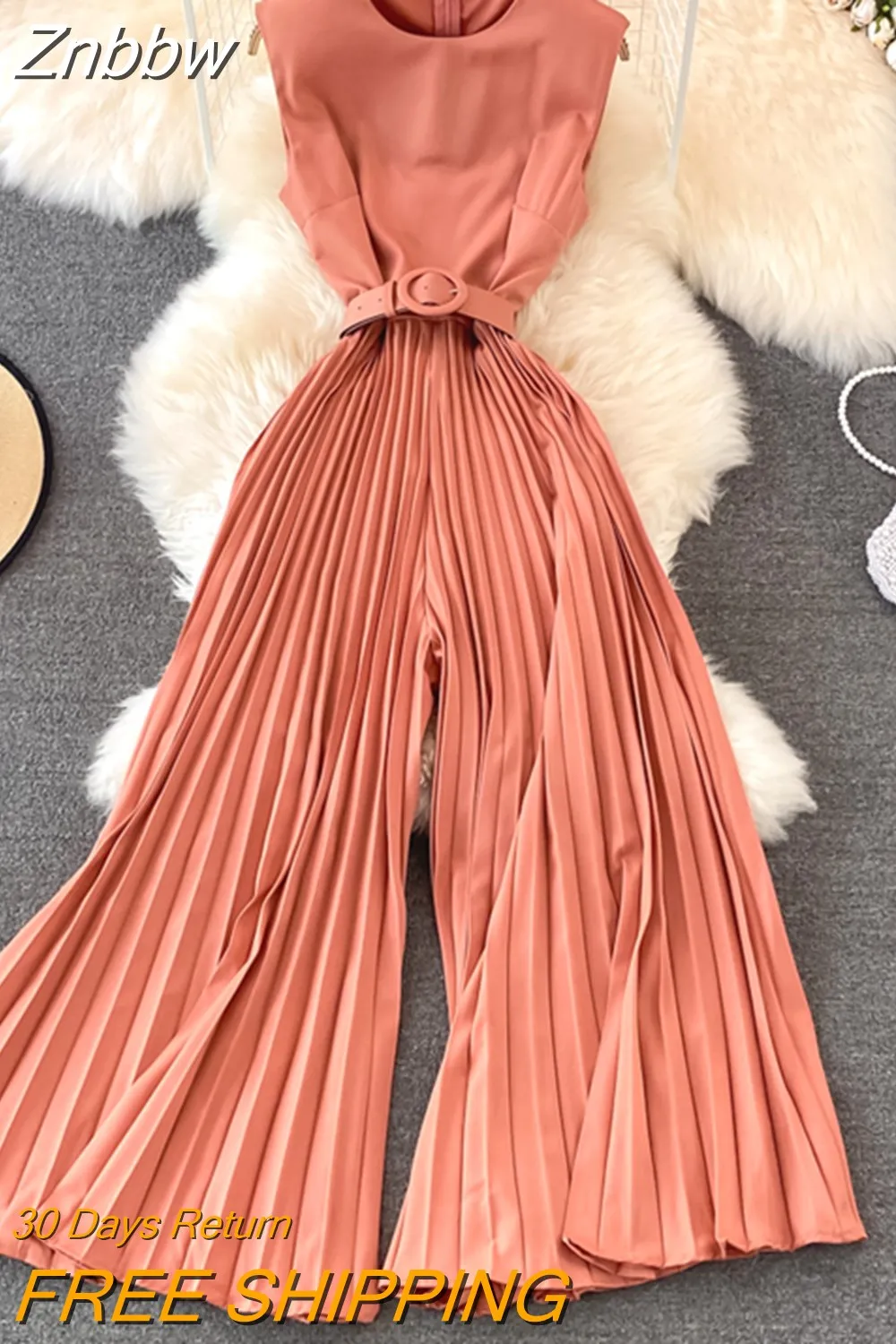 Znbbw Women Summer Temperament Fashion Round Neck Slim Slim Sleeveless Vest High Waist Slim Wide Leg Long Jumpsuit Female D0714 - Image 7