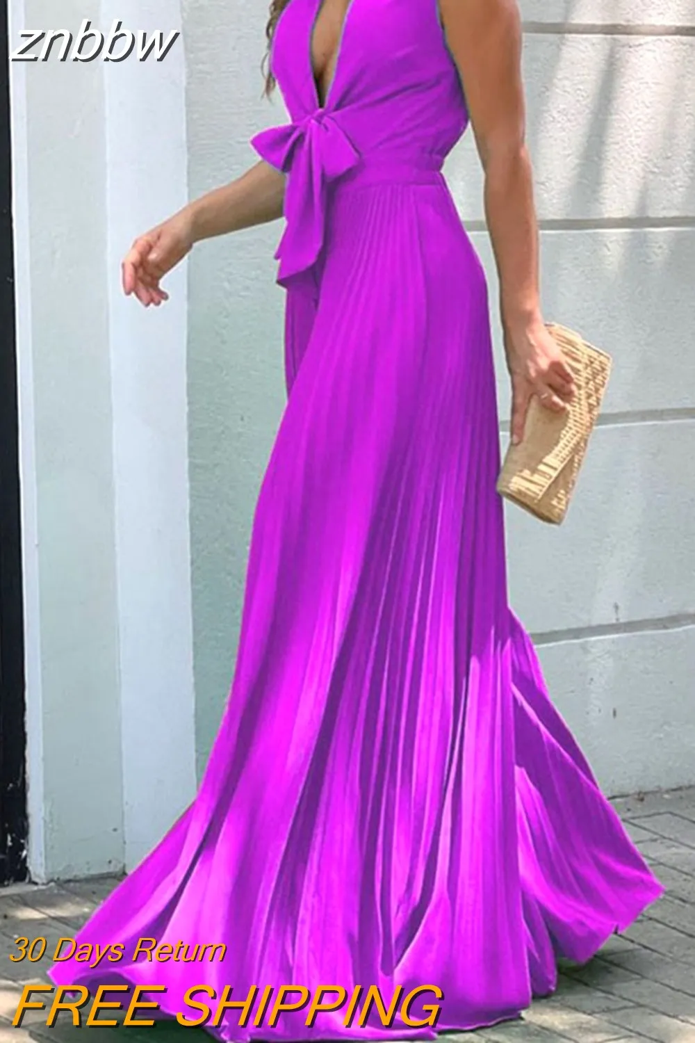 znbbw Women Jumpsuit Summer Fashion V Neck Sleeveless Lapel Solid Pleated Lace Up Loose Wide Legs Romper High Streetwear Female - Image 3