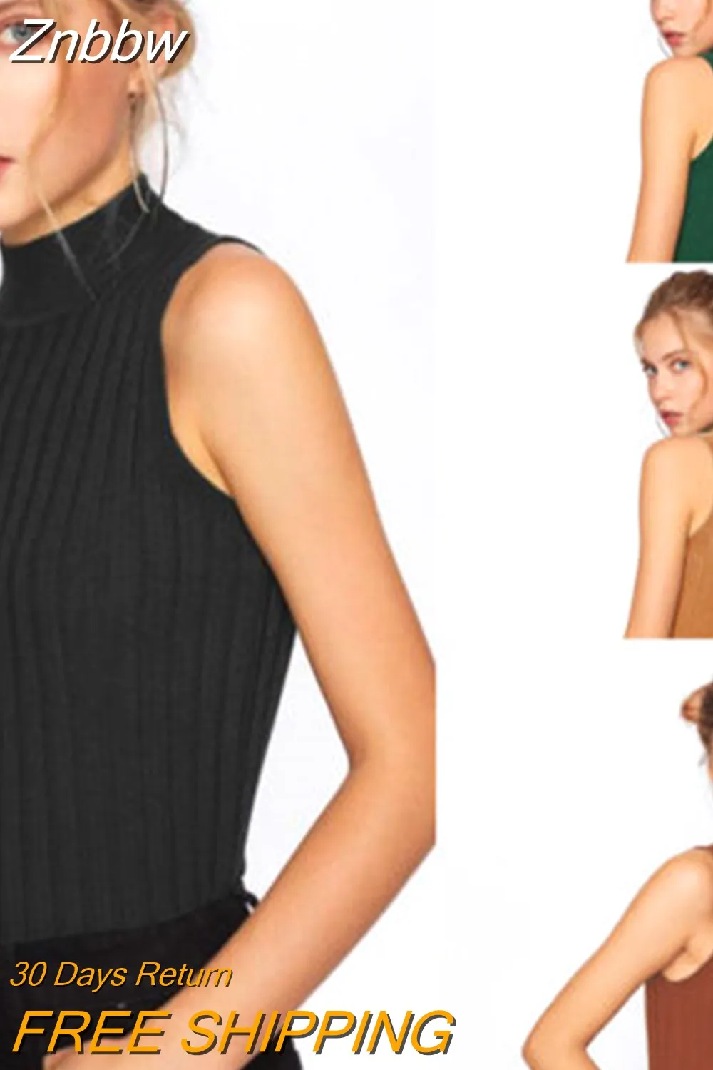 Znbbw Casual Knitted Tops Women Sleeveless Solid Color Slim Fit Turtleneck Holiday Party Fashion Vintage Tank Tops