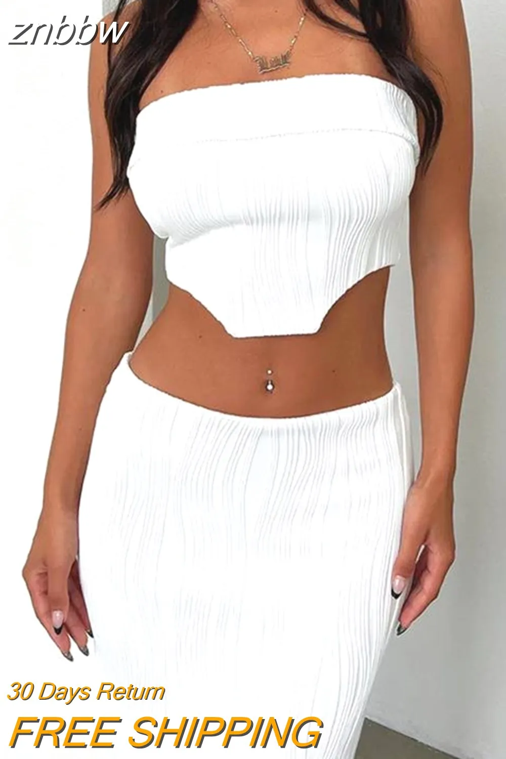 znbbw Women Sexy Sleeveless Strapless Crop Top And Skirt Two Piece Sets Solid Clothes Backless Corset Party Club Prom Fashion 2023 - Image 3