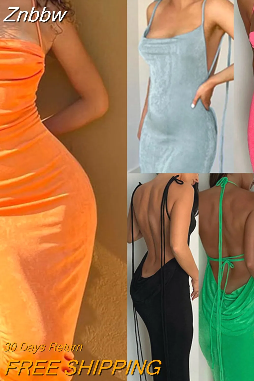 Znbbw Backless Maxi Dress Elegant Fashion Halter Spaghetti Strap Sleeveless Dresses Long Club Party Beach Evening Robe Dress