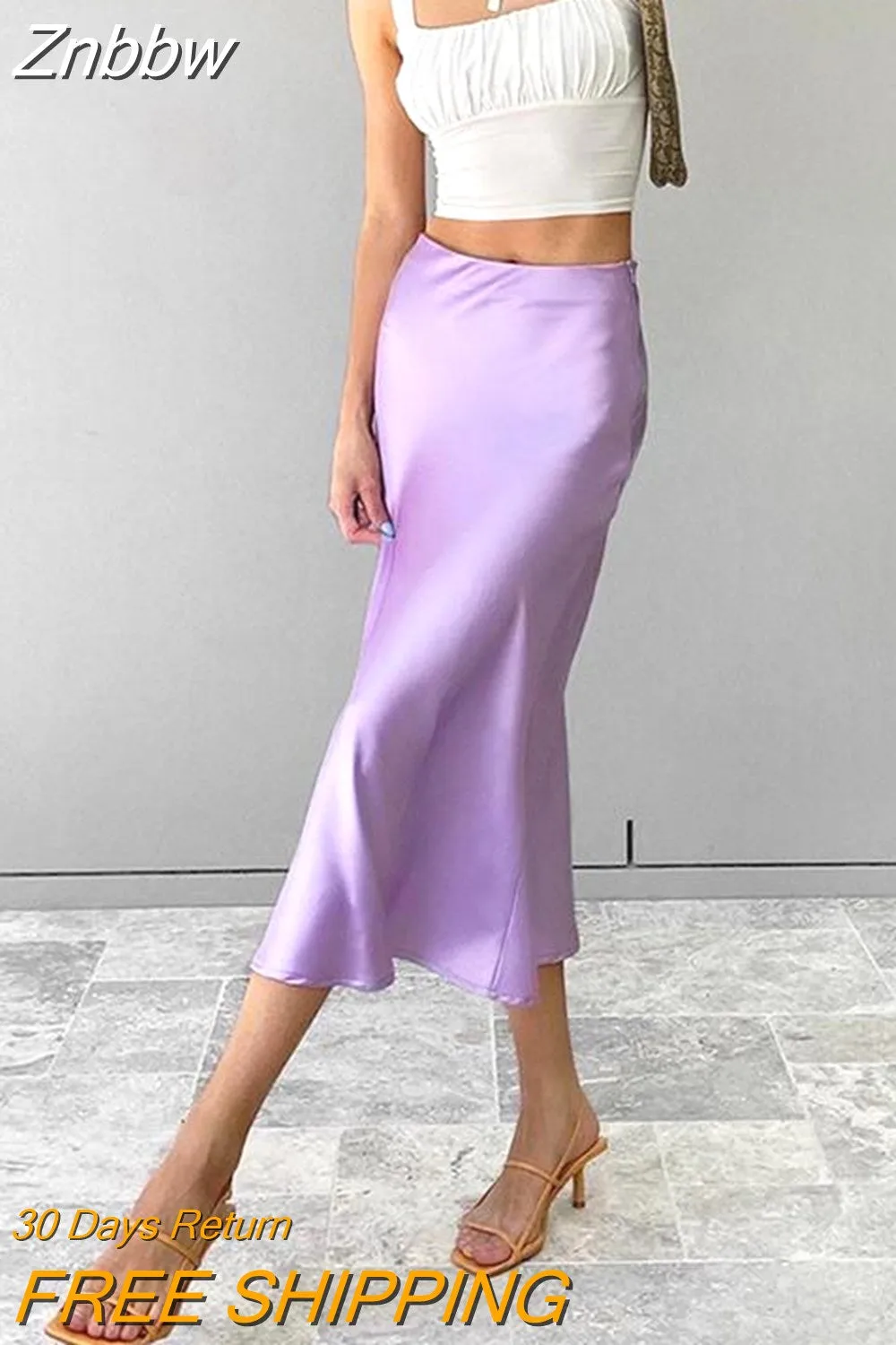 Znbbw Purple Satin Silk Skirt Women High Waisted Summer Long Skirt New 2023 Elegant Ladies Office Skirts Midi Spring - Image 4