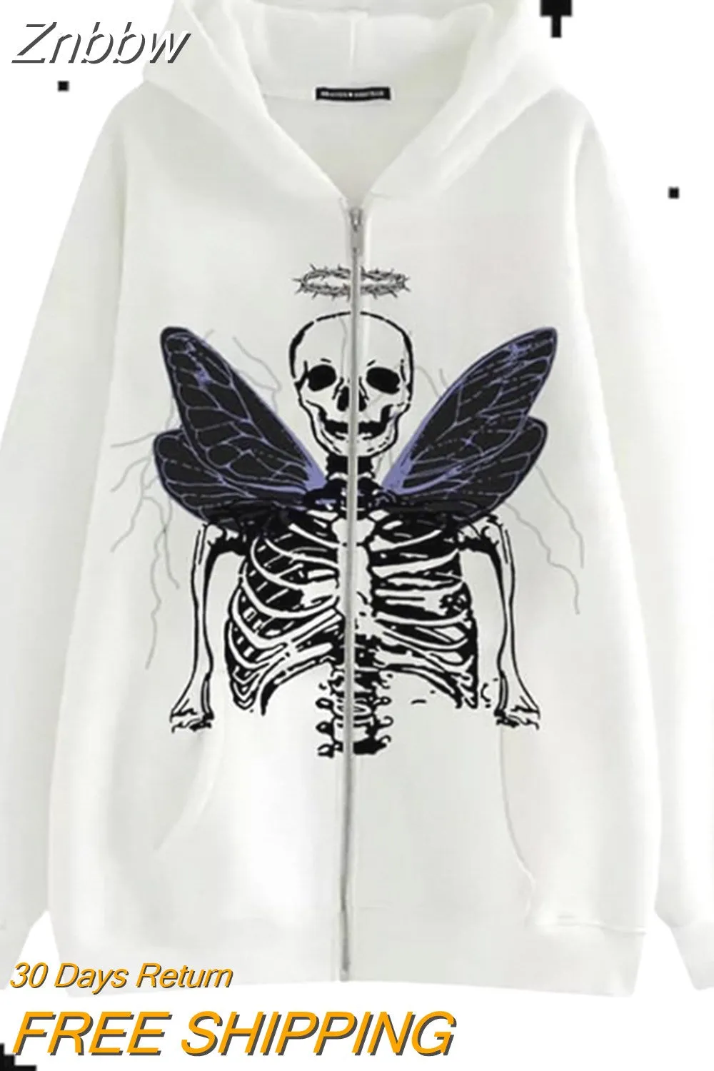 Znbbw Fashion Hot-selling Rhinestones Skeleton Print Black Y2k Gothic Long-sleeve Full Zip Hoodie Oversized Sweatshirt Jacket - Image 20