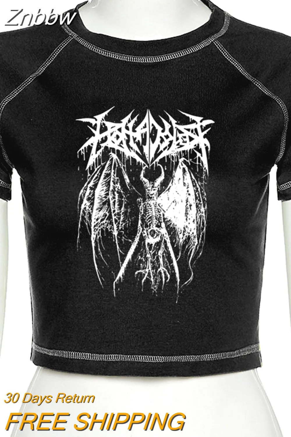 Znbbw Women's T-shirt Harajuku Y2K crop Top Harajuku Retro Korean Black Demon Punk Gothic Anime Print Clothes Slim anime - Image 2