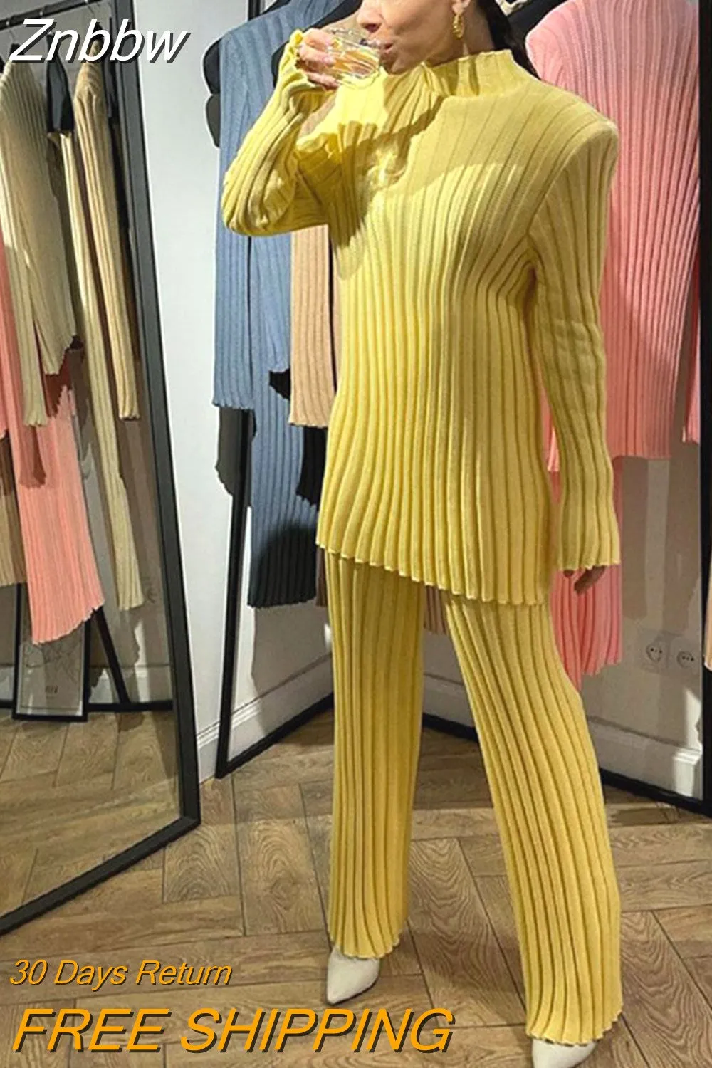 Znbbw Knit Long Sleeve Sweater Women Top And Pants 2023 Streetwear Two Piece Set Casual Loose Tracksuit Chic Pant Suits Outfit - Image 7