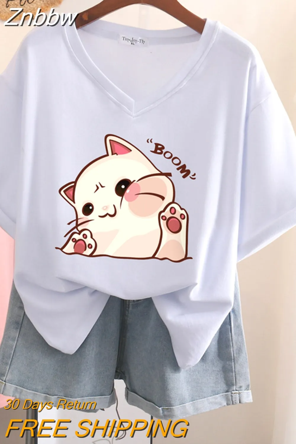 Znbbw 100% Cotton L-6XL T Shirt Plus Size Tshirt Short Sleeve Women Top Summer Cartoon Print Couple V Neck Oversized T Shirts - Image 2