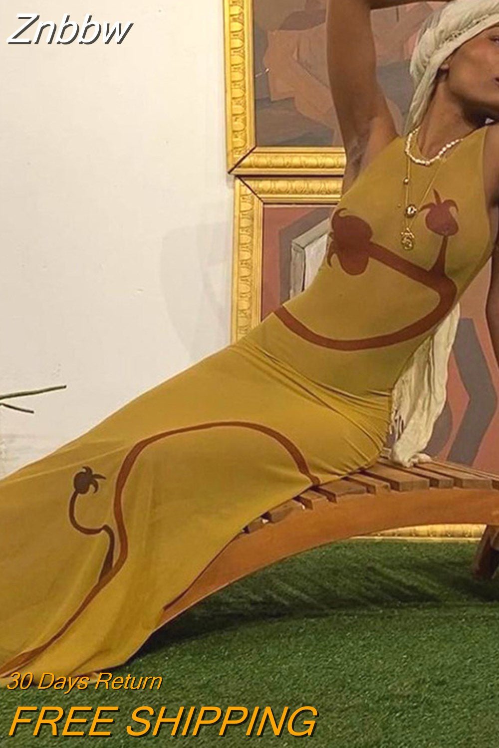 Znbbw Women Mesh See Through Bodycon Printed Sleeveless Long Dress 2023 Summer Clothes Wholesale Items For Business Streetwear - Image 4