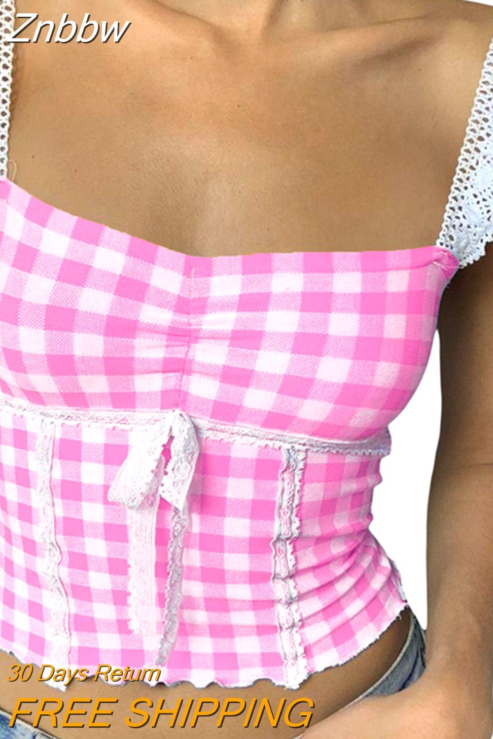 Znbbw Women Y2K Crop Top Cute Bow Lace Strap Camis Aesthetic Fairycore Vest Chic Retro Plaid Backless Milkmaid Tops 2000s Vintage - Image 8