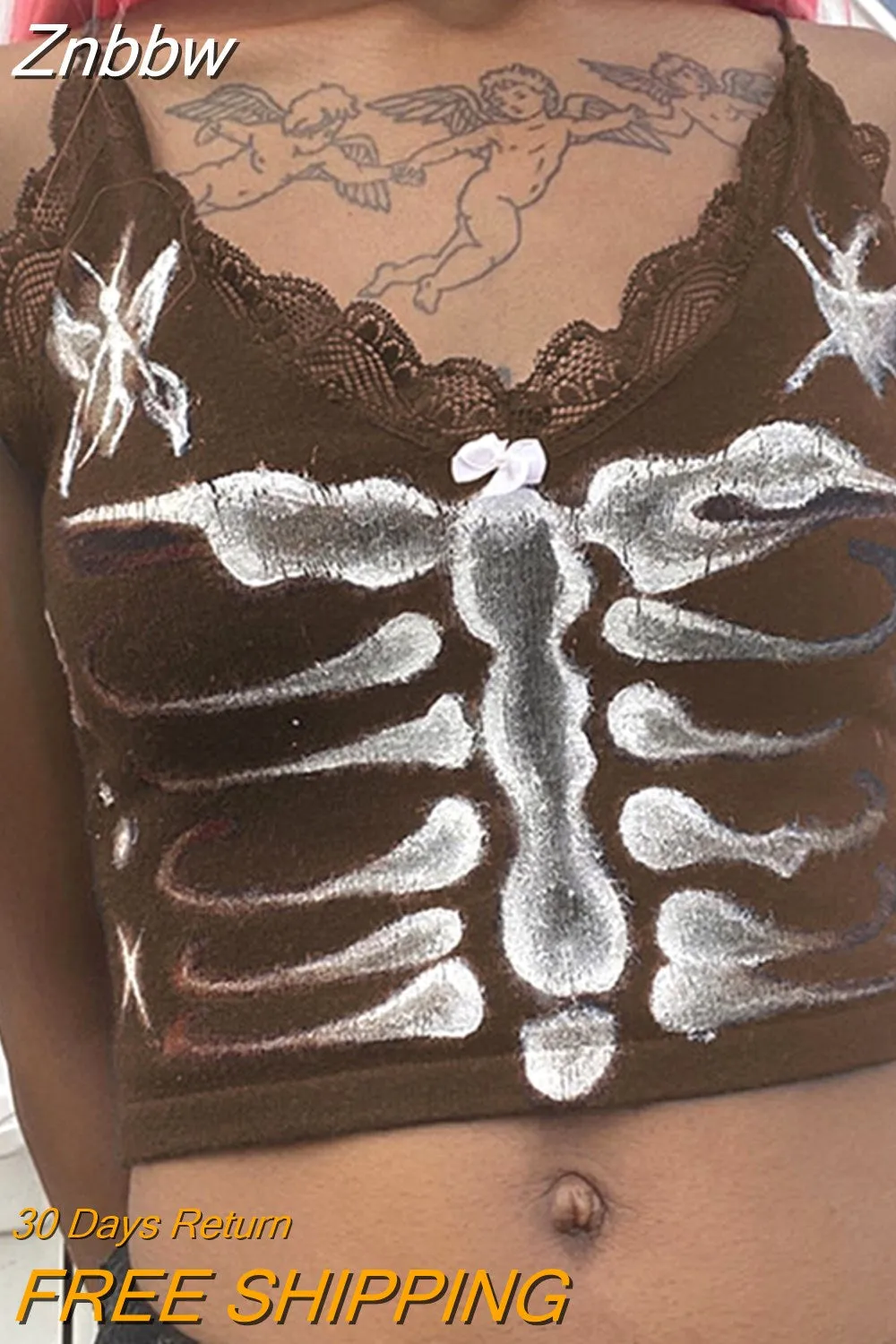 Znbbw Women's T-Shirt Deep Butterfly Vintage Corset 2023 Summer Fashion Casual Women's Top Korean Gothic Sexy Halter Cropped Top