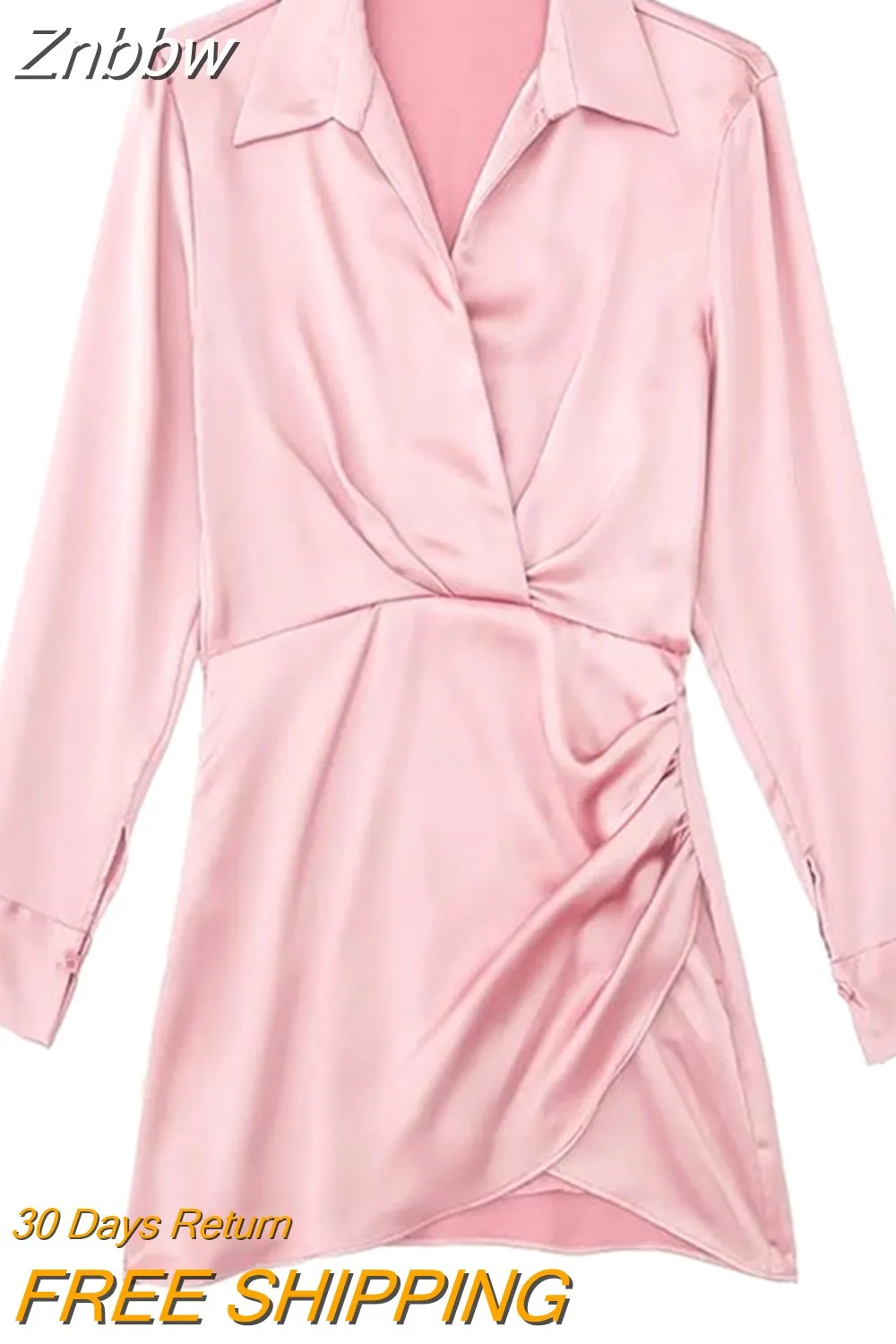 Znbbw 2023 Women Fashion Pleated Soft Touch Wrap Mini Dress Vintage Long Sleeve Side Buttons Female Dresses Vestidos 202304 - Image 11