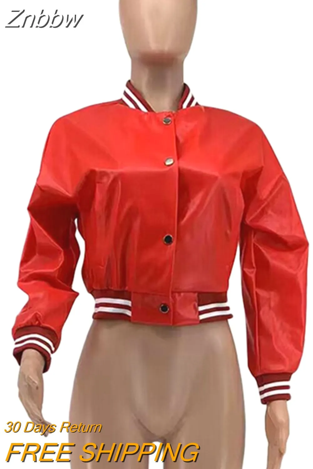 Znbbw Women Letter B Single Breasted PU Faux Leather Short Coat Lady Full Sleeve Jackets Female O-Neck Button Down Slim Fit Streetwear - Image 6