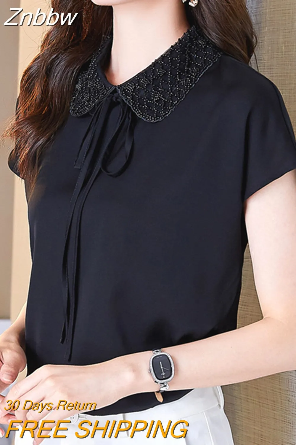 Znbbw Women Short Sleeve Chiffon Blouse Shirt Tops Women Blusas Mujer De Moda 2023 Verano Blouses Camisas Blusa Feminina F485 - Image 2