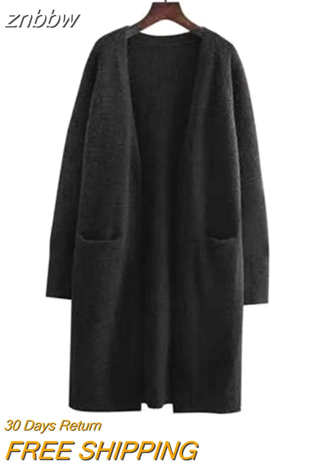 znbbw Women Solid Color Loose Thick Warm Sweater Cardigan Pocket Ladies Spring Autumn V Neck Knitted Coat Female Casual Tops - Image 2