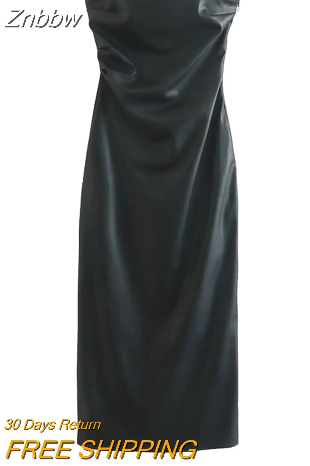 Znbbw 2023 Woman Imitation Leather Pleat Long Dress Slim Backless Sleeveless Vintage Split fork Elegant Dresses - Image 2