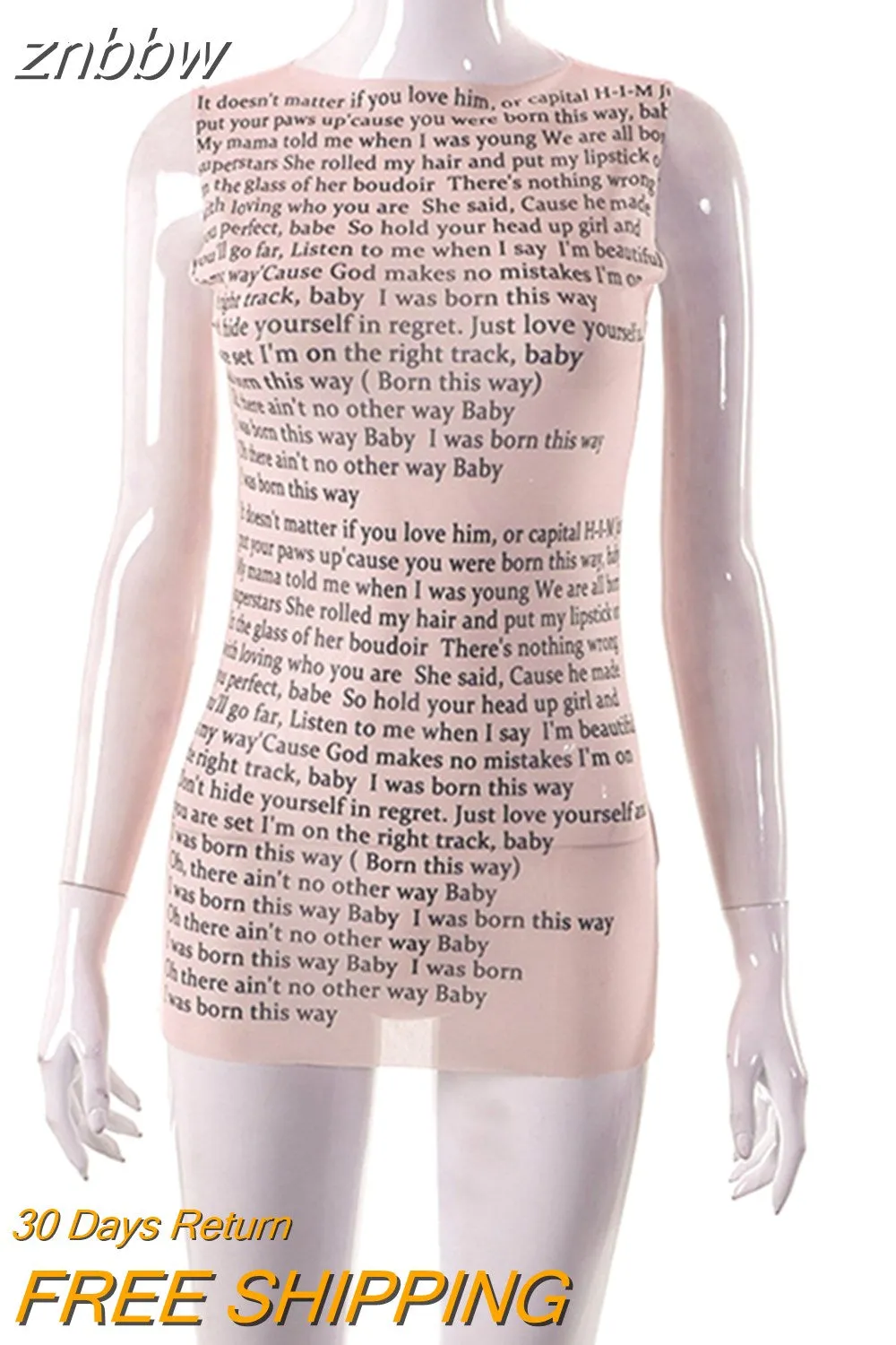 znbbw Y2k Streetwear Lettering Print One Piece Tee Club Outfit For Women 2023 Summer O Neck See Through T Shirt Sleeveless Top - Image 2