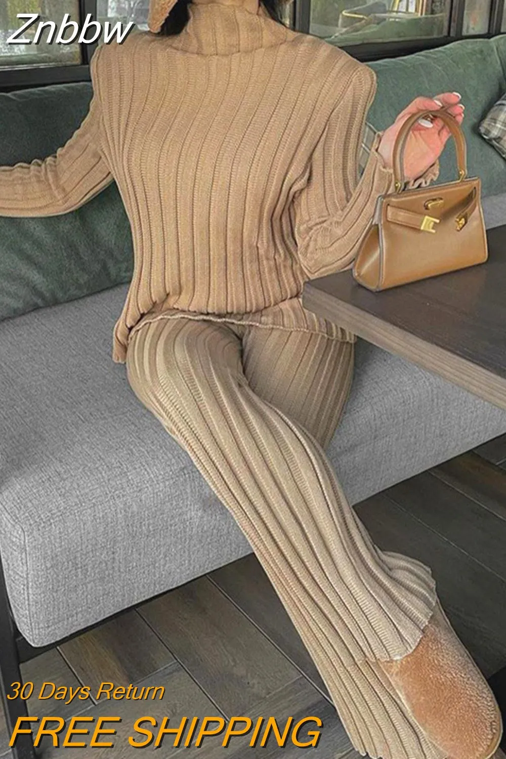 Znbbw Knit Long Sleeve Sweater Women Top And Pants 2023 Streetwear Two Piece Set Casual Loose Tracksuit Chic Pant Suits Outfit - Image 5