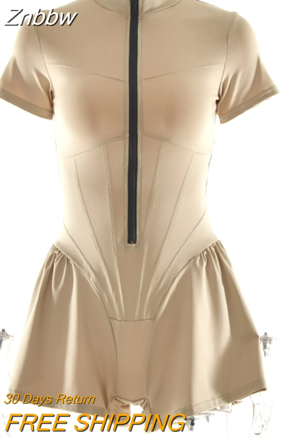 Znbbw Autumn Sexy Bodycon Playsuit Women Jumpsuit O Neck Short Sleeve Zipper Bodysuit Female Elegant Slim Playsuits Rompers - Image 4