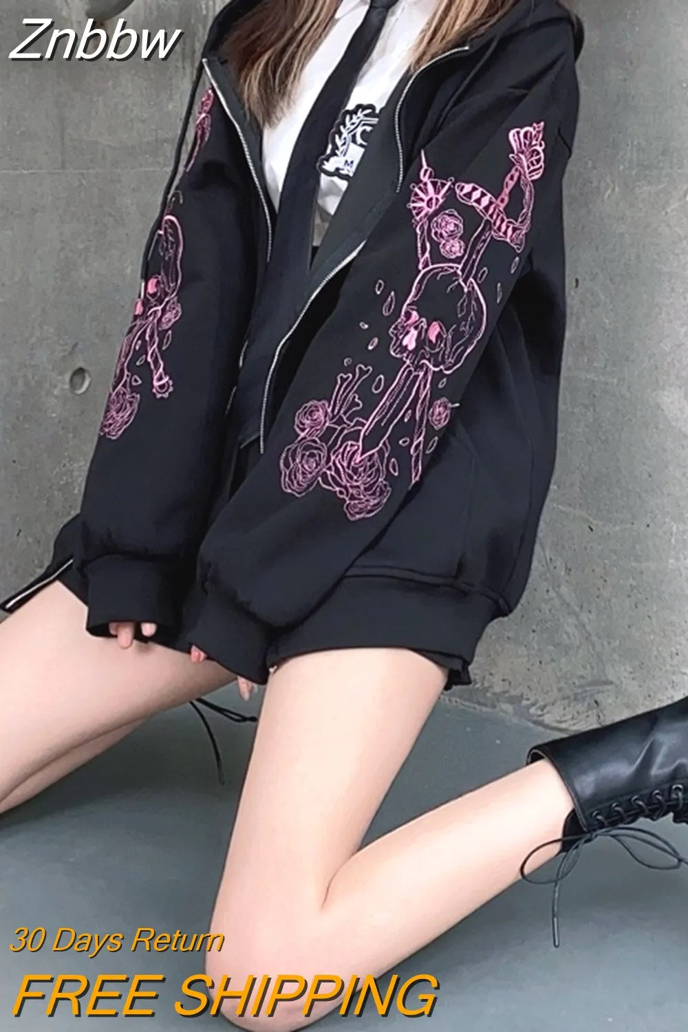 Znbbw Punk arrival Hot Sale Autumn Winter Women Japanese Harajuku Preppy Style embroidered loose Baseball Long Sleeve Fashion Coat