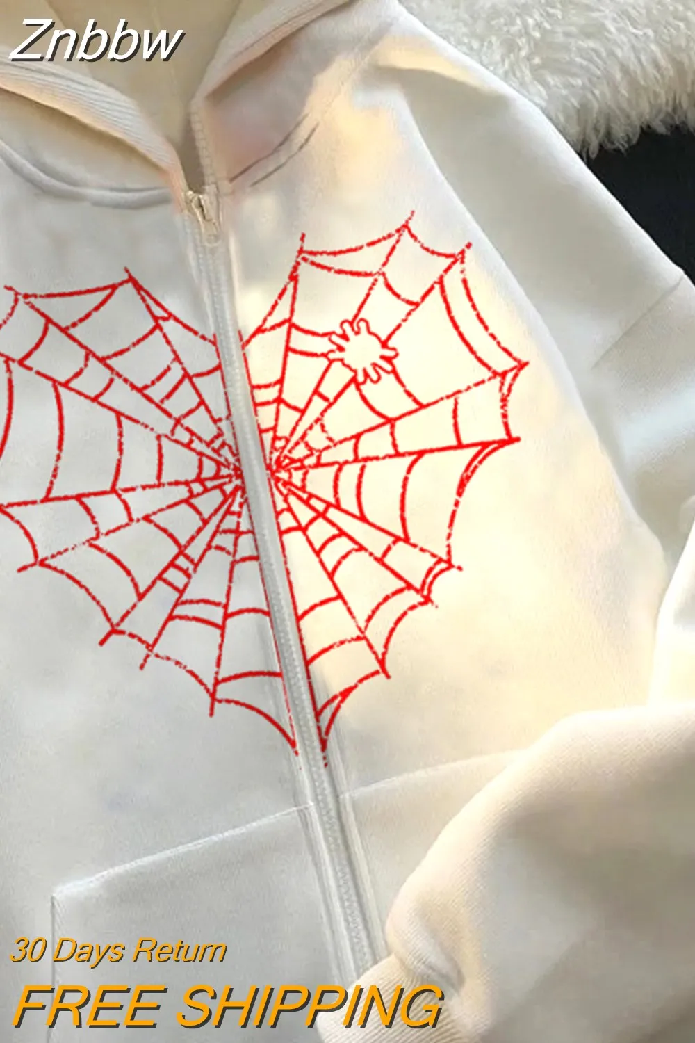 Znbbw Y2k Harajuku Men's Hoodie Halloween Hot Drill Spider Web Print Korean Sweatshirt Y2K Gothic Vintage Sweatshirt Men's Winter - Image 7