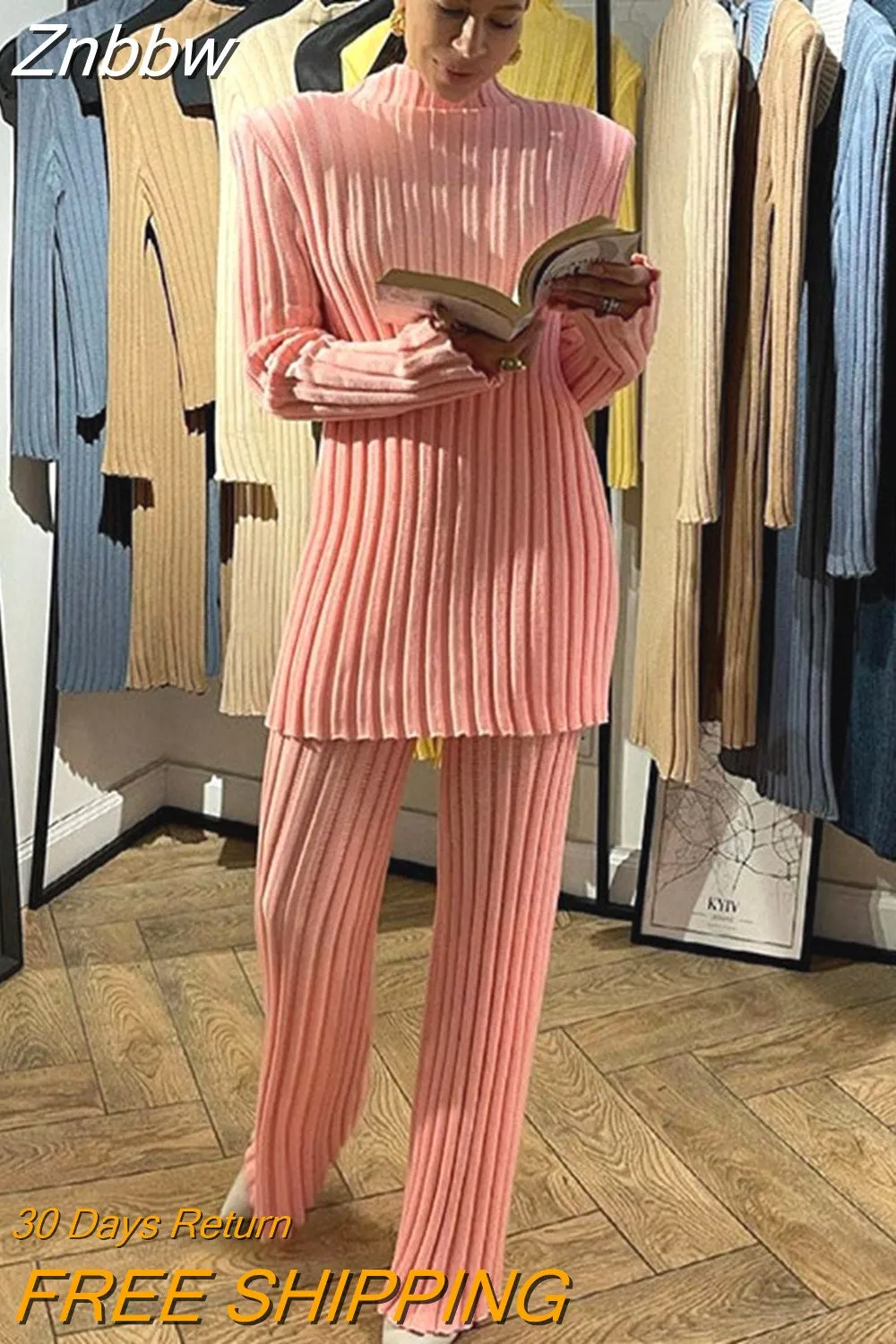 Znbbw Knit Long Sleeve Sweater Women Top And Pants 2023 Streetwear Two Piece Set Casual Loose Tracksuit Chic Pant Suits Outfit - Image 6