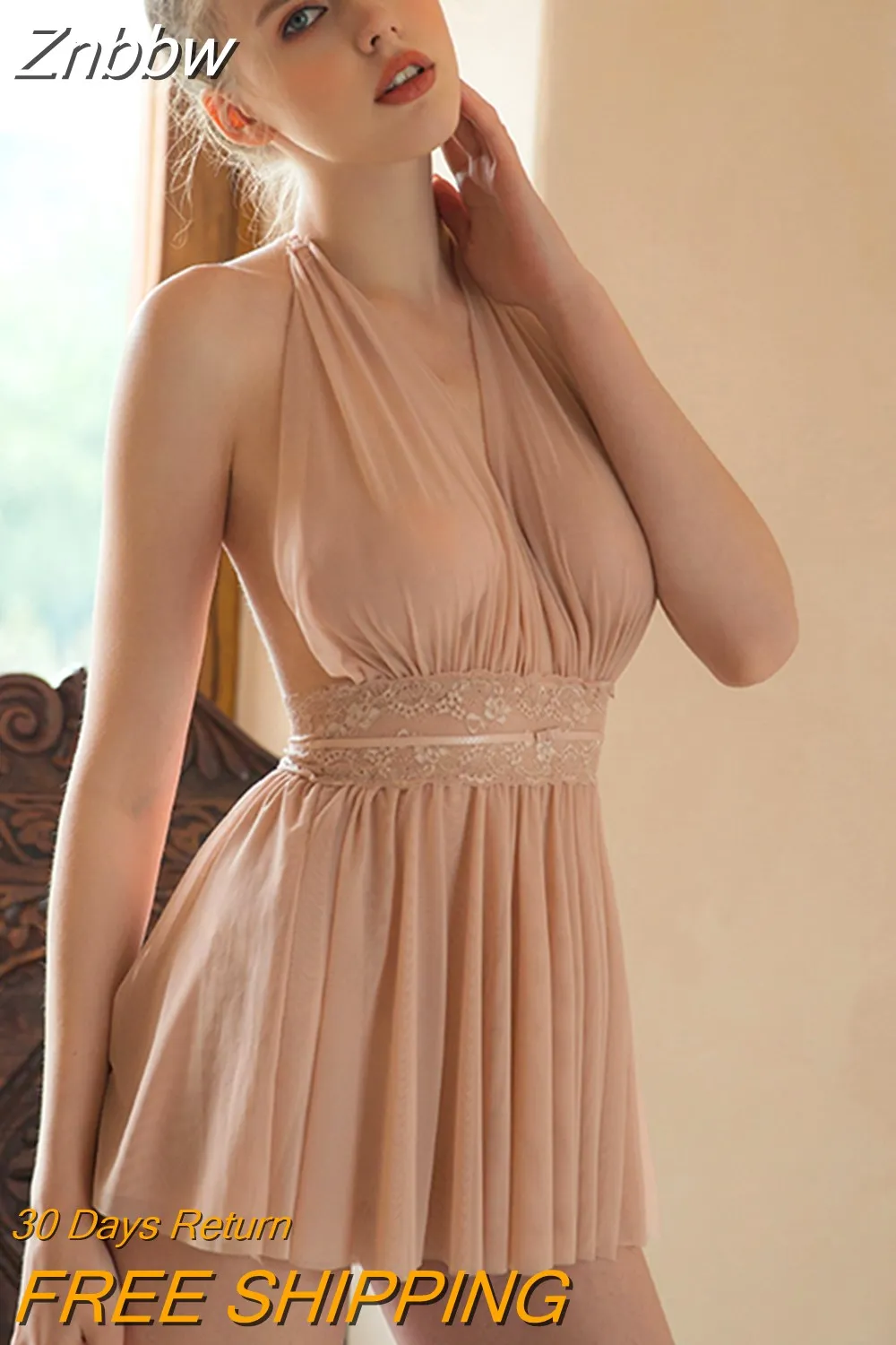 Znbbw Women Sleepwear Sexy Sleeping Nightdress Lace Waistband Marilyn Monroe Costume Dress Lace Sling Fairy Young Girl Night Gown 0410 - Image 5