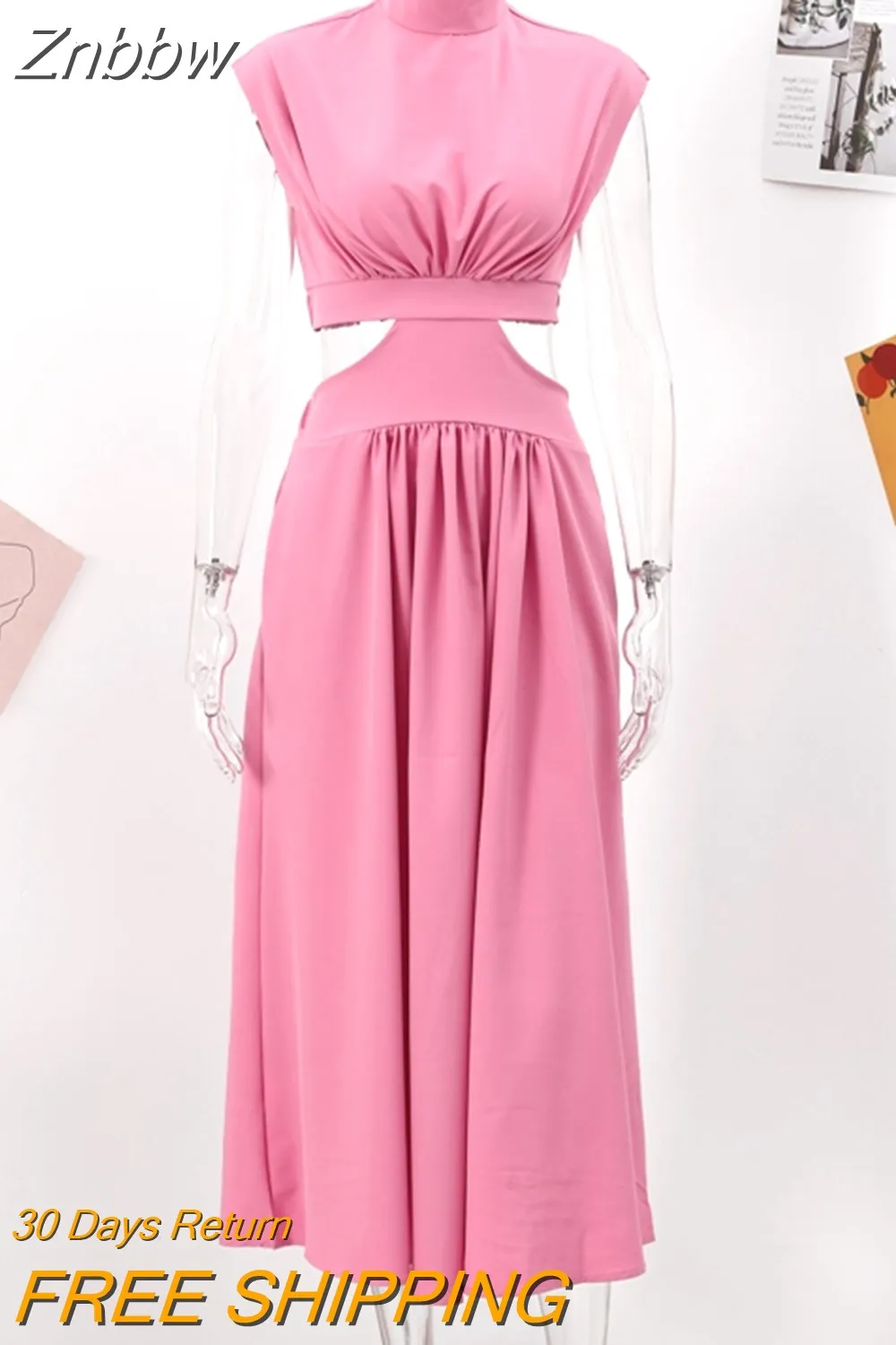 Znbbw Women Solid Sexy Long Dresses 2023 Summer Casual Hollow Waist Cut Sleeveless Dress Female Elegant Backless Holiday Maxi Dress - Image 5