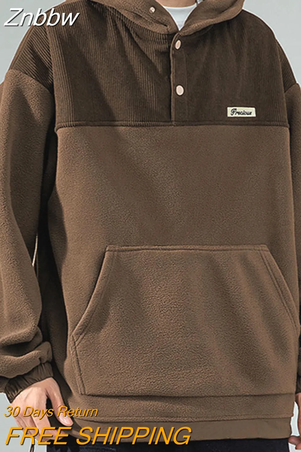 Znbbw Men Fleece Hoodies Autumn Winter New Loose Harajuku Pullover Tops Streetwear Long Sleeve Sweatshirts Hip Hop Men's Clothing