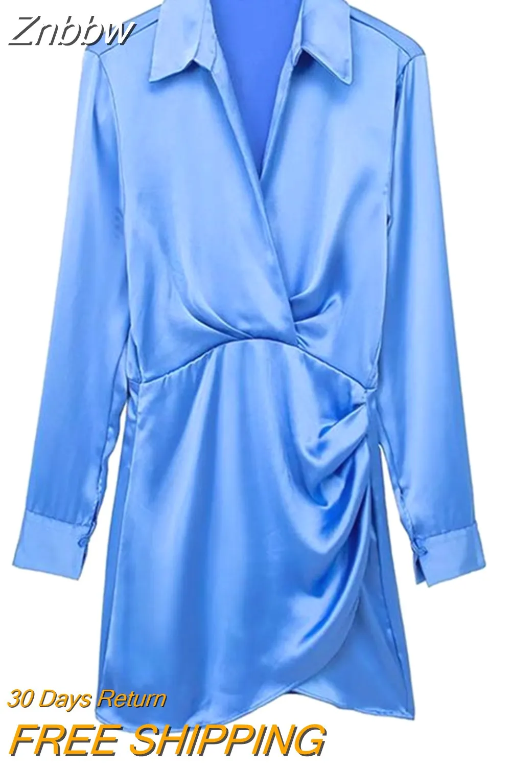 Znbbw 2023 Women Fashion Pleated Soft Touch Wrap Mini Dress Vintage Long Sleeve Side Buttons Female Dresses Vestidos 202304 - Image 17