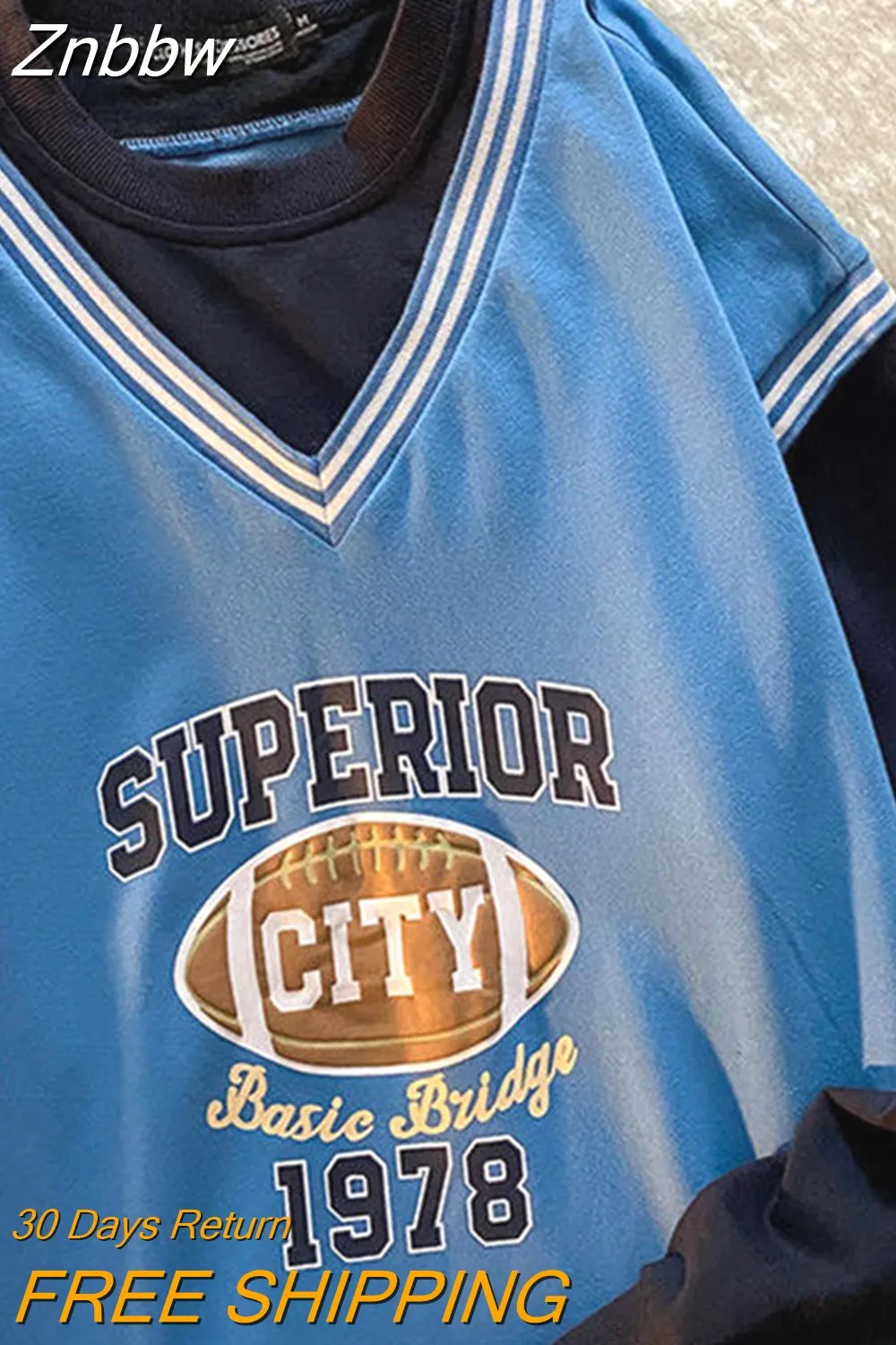 Znbbw American college style sweatshirt women oversized trend fried street hip-hop fake two-piece tops ins printed sweatshirt - Image 3