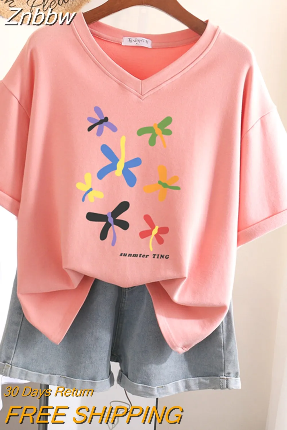 Znbbw 100% Cotton L-5XL T Shirt Plus Size Tshirt Short Sleeve Cartoon Women Top Summer Sweet Couple V Neck Oversized T Shirts - Image 6