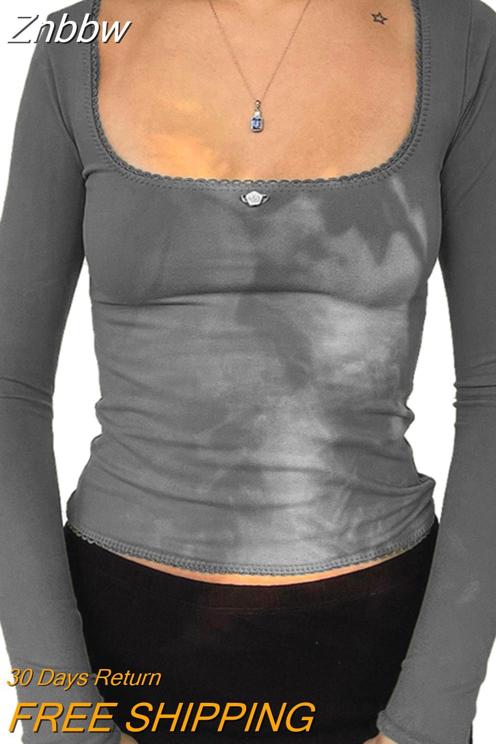 Znbbw y2k Floral Lace Crop Top Women's Square Neck Long Sleeve Top Basic T Shirt Vintage Full Sleeve Aesthetics Harajuku Tees - Image 5