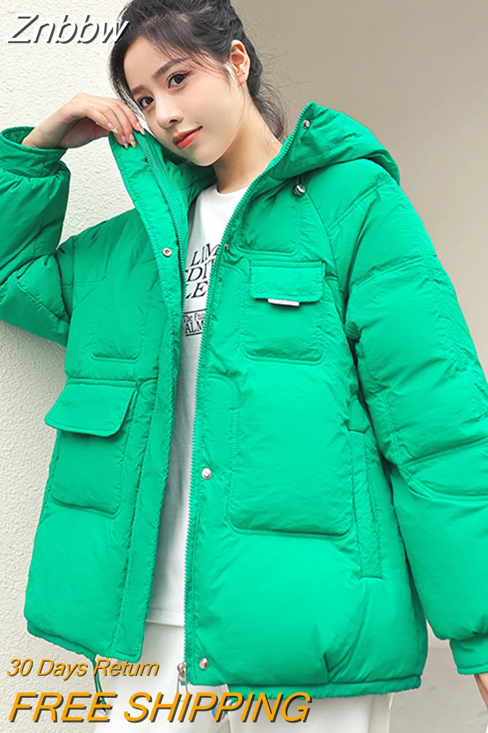 Znbbw Women Down Jacket 2023 Hit Winter New Thick Warm Cotton Down Padded Jacket Casual Sweety Solid Color Hooded Coat Jackets Outwear - Image 7
