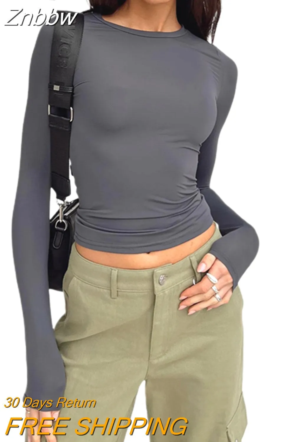 Znbbw Autumn Casual T-Shirts For Women Long Sleeve Stretchy O-Neck All-Match Slim Fit Pullover Crop Tops y2k Clothes - Image 8