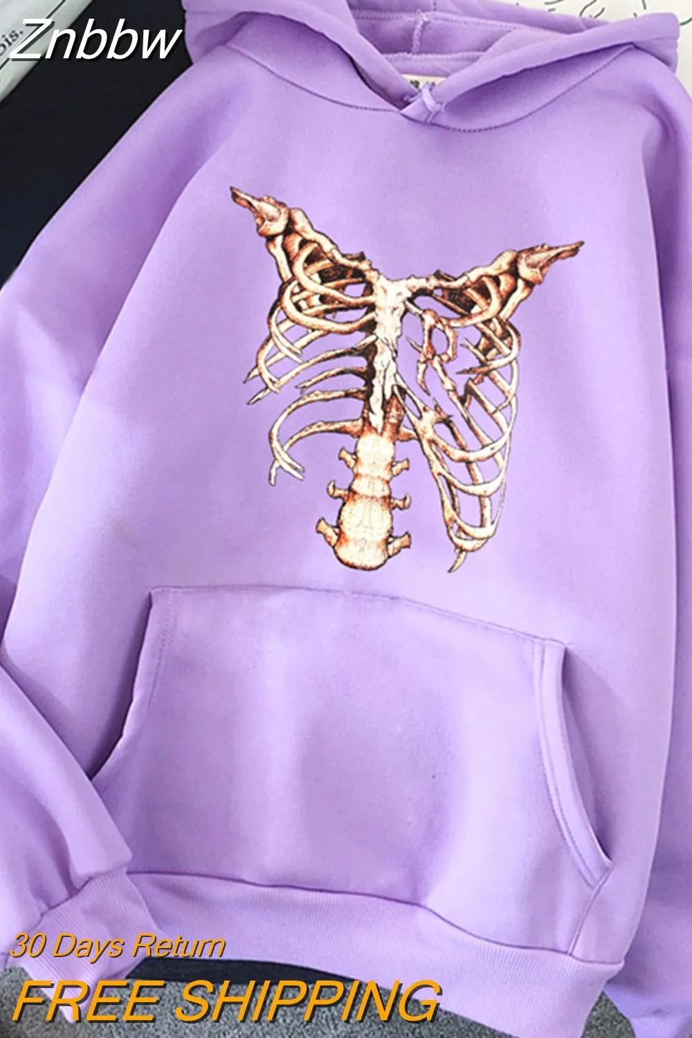 Znbbw Y2K Harajuku Anime Gothic Hoodies Korean Style Loose Skull Print Goth Grunge Long-sleeved Hooded Coat Solid Color Retro - Image 10