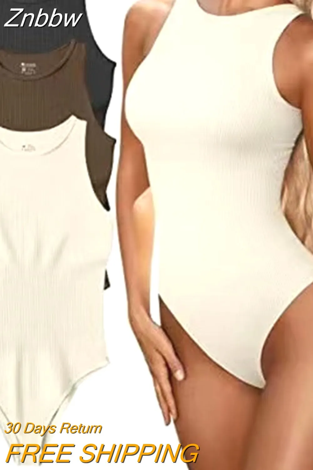 Znbbw Backless Ribbed Bodysuit Romper String Femme Sexy O neck Sleeveless Tank Top gloved bodysuit Body Female - Image 3