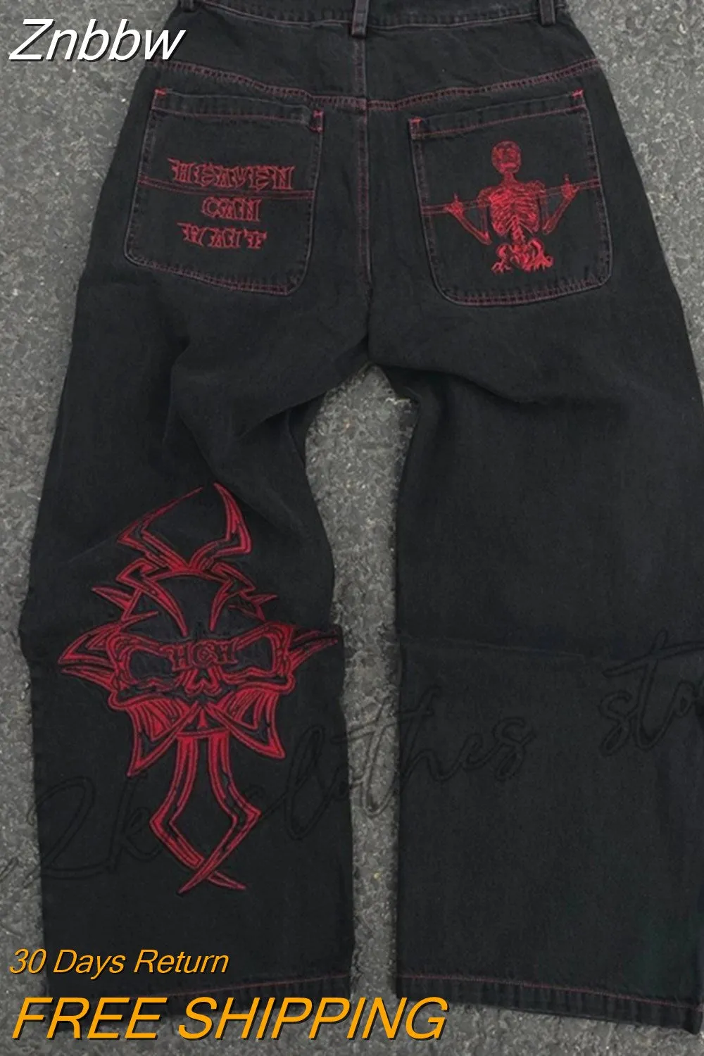 Znbbw women Jeans Punk Rock Hip Hop Gothic Wide Leg Harajuku Trousers Streetwear Y2K men Retro Skull Graphic Baggy Jeans Pants - Image 3