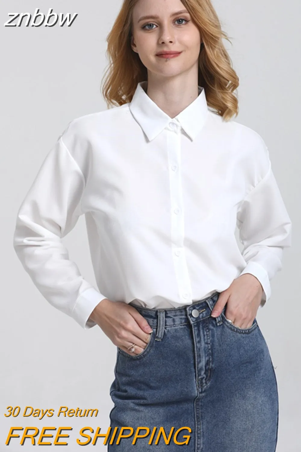 znbbw 2023 Summer Office Lady Long Sleeve Women White Shirt Korea Style Button Up Irregular Split Woman Blouse Female Clothing - Image 3
