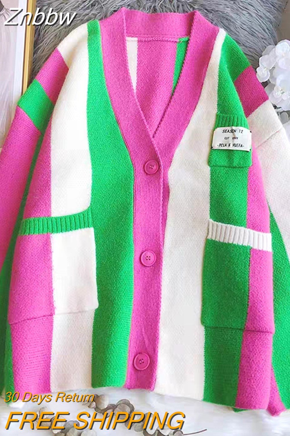 Znbbw 2023 Autumn Winter Striped Knitted Cardigan Women Long Sleeve Tops Loose Casual Sweater Fashion y2k Clothes Streetwear - Image 4