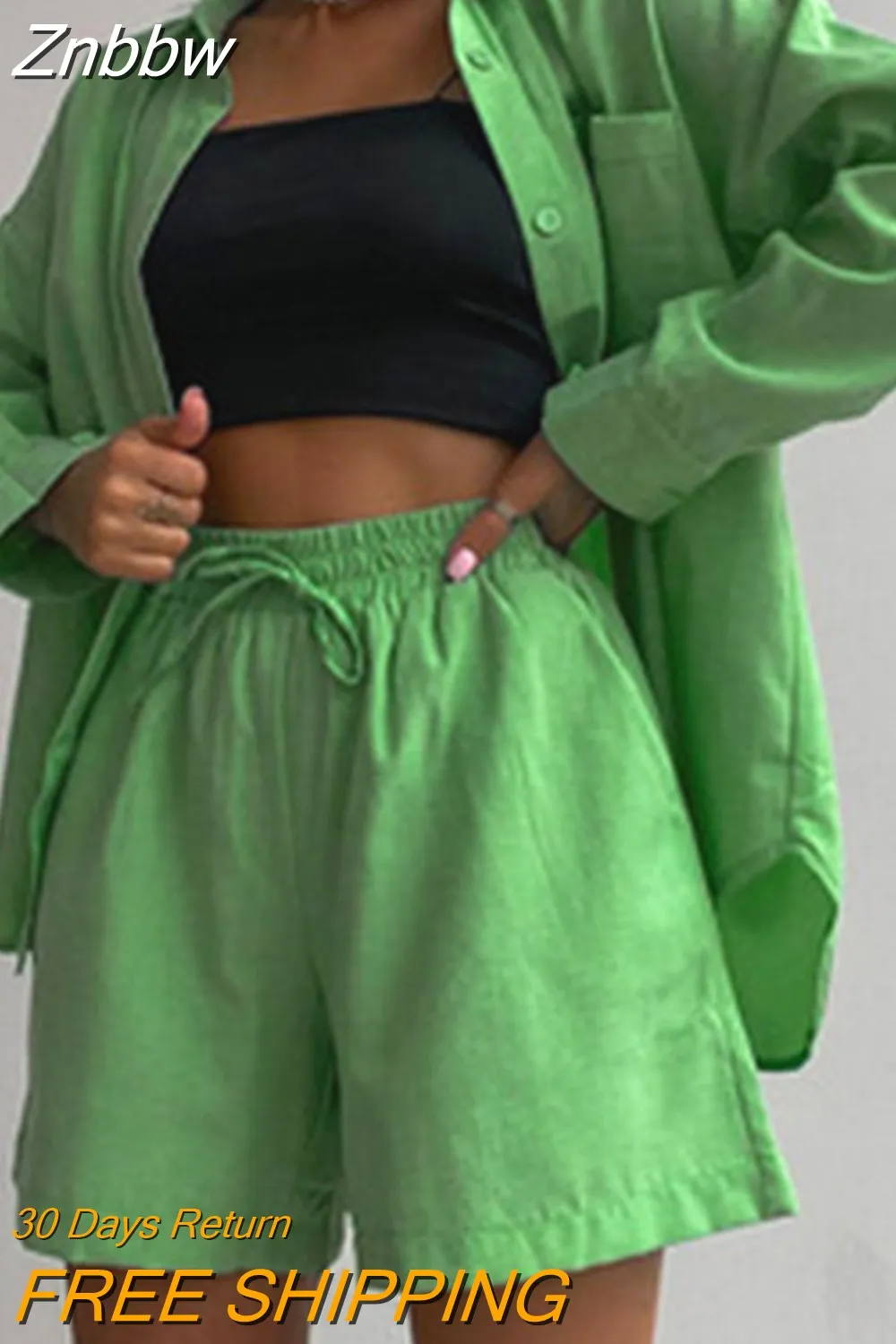 Znbbw Women Tracksuits Shirt Shorts Two Piece Sets Long Sleeve Blouse And Mini Shorts Suits Summer Casual Fashion Loose Female Outfits - Image 4