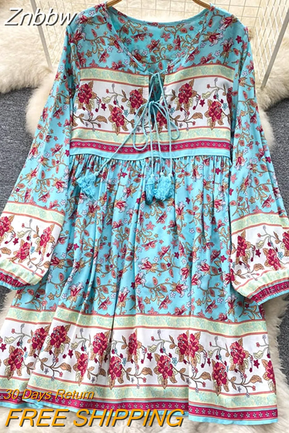 Znbbw Autumn Women's Travel Holiday indie Style Dress New Sweet Loose Thin Printed Long-sleeved Mid-length Dress GD647 - Image 10