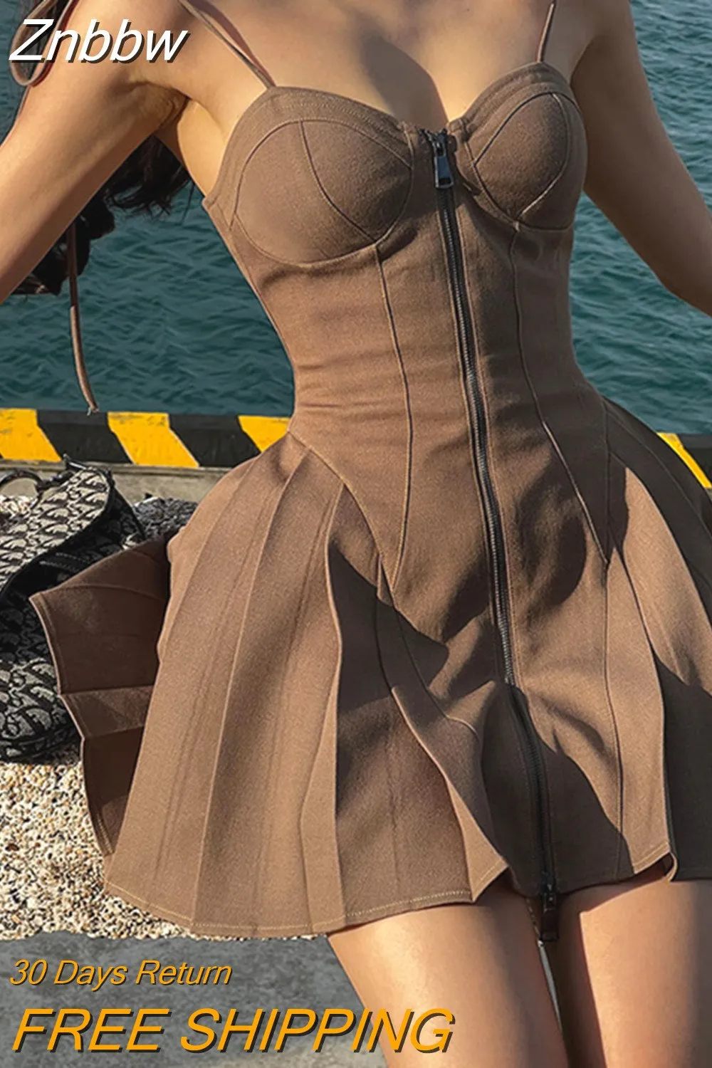 Znbbw new dark retro A-line dress y2k college style sexy slim pleated suspender dress Korean version fashion casual skirt women